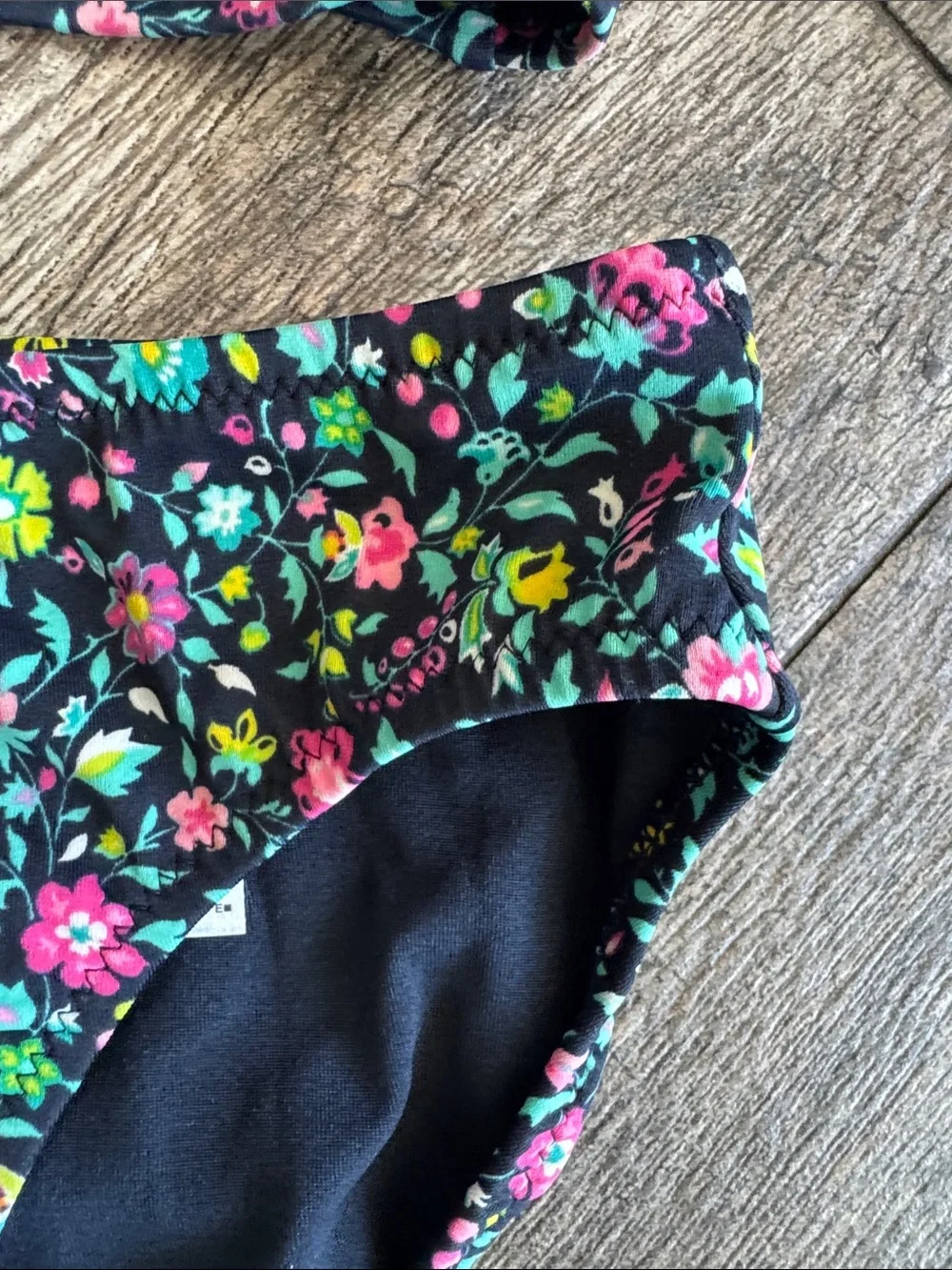 GAP Girls Black Floral Two-Piece Swim Set with Pink & Green Flowers